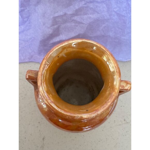 Art Deco Peach Luster Ware Dual Square Handles Vase 5" Tall - Picture 7 of 9